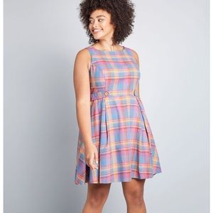 ModCloth Something Sixties Plaid Linen Dress 14